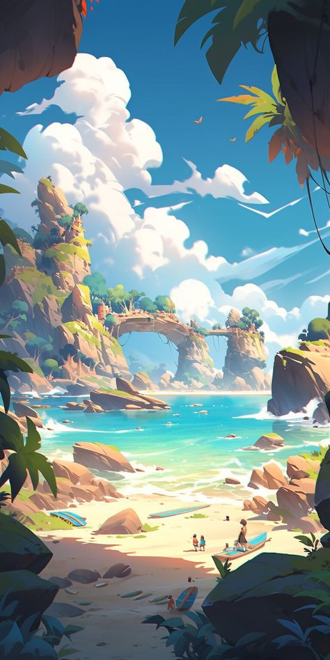 Landscape Wallpapers, Wallpaper Seni, Fantasy Island, Hair Anime, Landscape Concept, Island Art, Fantasy Places, Images Esthétiques, Drawing Easy