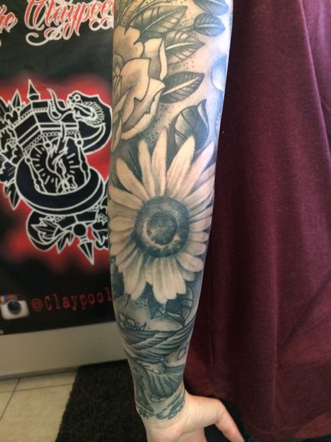 Black and grey daisy flower elbow tattoo  Mike claypool black and grey tattoo Daisy Elbow Tattoo, Elbow Sunflower Tattoo, Sunflower Elbow Tattoo, Flower Tattoo Elbow, Elbow Flower Tattoos, Flower Elbow Tattoo, Daisy Flower Tattoo, Tattoo Elbow, Tattoo Mujer