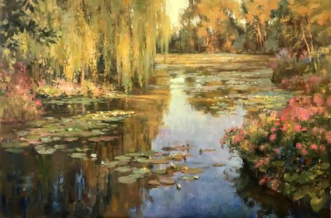 Ethereal Art Landscape, Art Background Laptop, Christine Lashley, Wallpaper Aesthetic Green, Oil Painting Nature, Aesthetic Green, Nature Water, Classic Paintings, Aesthetic Painting