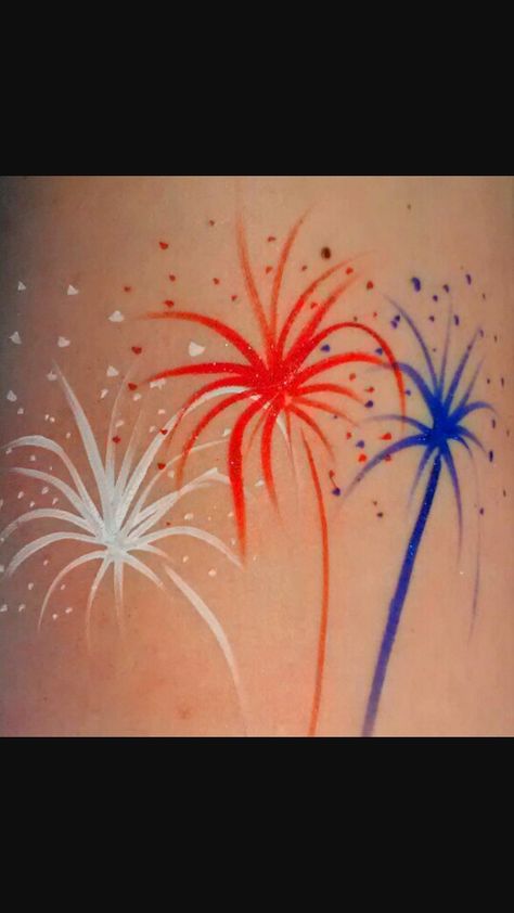 Paint Easy Ideas, Firework Face Paint, Paint Fireworks, Face Paint Easy, 4th Of July Makeup, Face Painting Tips, Cheek Art, Arm Painting, Leg Painting