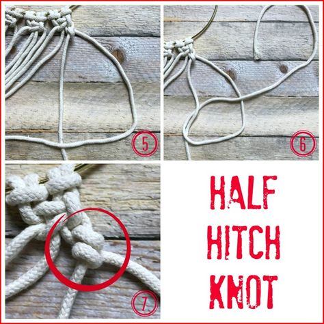 Half Hitch Knot Tutorial, Learn Macrame, Hitch Knot, Knot Tutorial, Hanging Herb Garden, Half Hitch Knot, Free Macrame Patterns, Moon Dreamcatcher, Simple Macrame