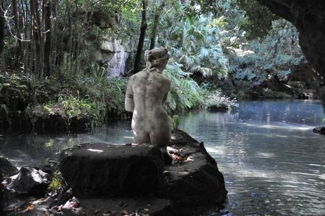 Royal Palace of Caserta, Italy. The English Garden. One of the most captivating corners of the English Garde. Is the “Bath of Venus”so called for the presence of a statue in Carrara Marble, by Tommaso Solari, depicting the goddess in the act of leaving the water of a small lake. Caserta Italy, Goddess Aphrodite, Martin Parr, The Royal Palace, Athena Goddess, Goddess Statue, Royal Palace, The Goddess, Aphrodite