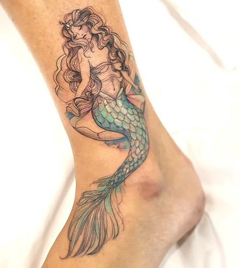 Beautiful Mermaid Tattoos For Women, Side Mermaid Tattoo, Mexican Mermaid Tattoo, Scorpio Mermaid Tattoo, Mom And Daughter Mermaid Tattoo, Beautiful Mermaid Tattoo, Watercolour Mermaid Tattoo, Best Woman Tattoo Ideas, Mermaid Calf Tattoo