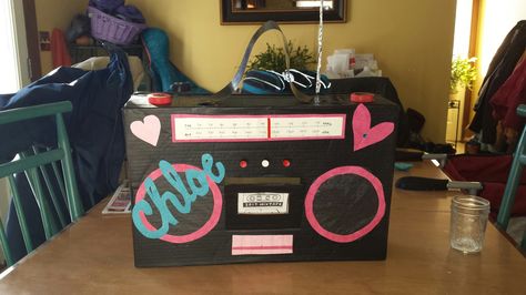 Boom Box Valentines Box Boom Box Valentine Box Ideas, Boombox Valentine Box Ideas, Boom Box Valentines Boxes, 80's Theme Party, Valentine's Boxes, Diy Valentines Box, Valentine Boxes For School, Kids Valentine Boxes, Valentine Card Box