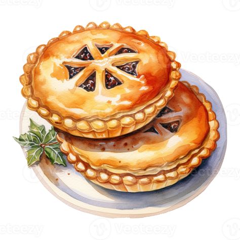 AI generated Mince Pie, Foods Illustration. Watercolor Style. AI Generated Pie Illustration, Pie Drawing, Pie Art, Mince Pies Christmas, Pies Art, Mince Pie, Christmas Card Art, Mince Pies, Illustration Watercolor