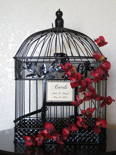 Birdcage Card Holders, Birdcage Wedding, Bird Cage Centerpiece, Black Red Wedding, Wedding Birdcage, Wedding Card Box, Bird Cage Decor, Hydrangeas Wedding, Wedding Card Holder