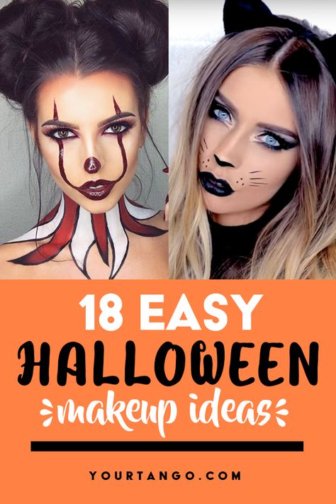 Pumpkin Make Up Halloween Kids, Halloween Costumes With Just Makeup, Women’s Halloween Costume Ideas Scary, Adult Halloween Face Paint Ideas, Diy Spooky Halloween Costumes, Halloween Faces Drawn, Easy Halloween Face Makeup For Women, Last Min Diy Halloween Costumes, Halloween Make Up Ideas Easy Cute