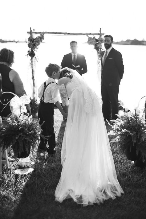 Intimate Backyard Summer Wedding on the Water | Son walking mom down the aisle #MariaGracePhotography #IntimateWedding #WeddingCeremony #WeddingInspiration Son Walking Bride Down Aisle, Sons In Wedding Ceremony, Son Walk Mom Down Aisle, Son And Mom Wedding Pictures, Mom Son Wedding Pictures, Son Walking Mother Down The Aisle, Wedding With Step Son, Son Walking Mom Down Aisle Wedding Day, Son Of Bride Wedding Ideas