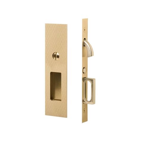 Knurled Narrow Modern Rectangular Pocket Door Mortise Lock | Emtek Emtek Pocket Door Hardware, Pocket Door Lock, Bronze Cabinet Hardware, Privacy Lock, Pocket Door Hardware, Mortise Lock, Electronic Lock, Pocket Door, Front Entry Doors