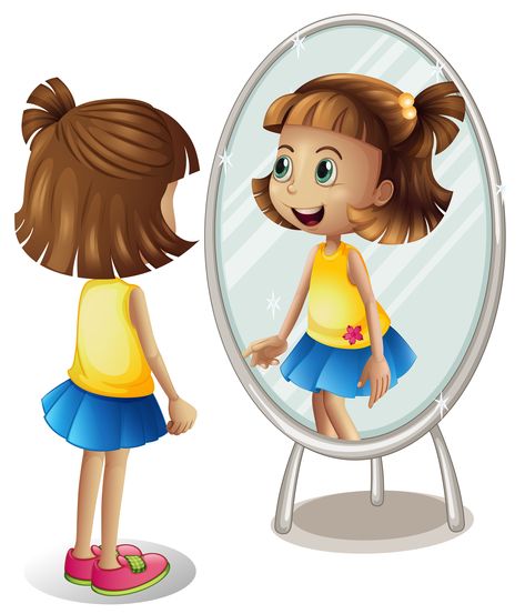 Little girl looking at herself in mirror 377053 Vector Art at Vecteezy Person In Mirror Drawing, Mirror Drawing, Mirror Vector, Mirror Illustration, Mirror Drawings, Cartoon Body, Mirror Reflection, Look In The Mirror, A Cartoon