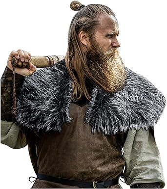 King Warrior, Costume Viking, Faux Fur Shawl, Viking Costume, Mens Fur, Fur Shawl, Viking Warrior, Faux Fur Collar, Mens Costumes