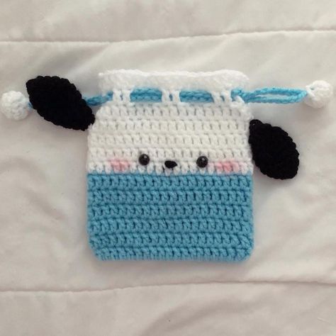 ༺♡ Pochacco crochet pouch ♡༻ ✿ 6in x 6in ✿ cutest... - Depop Pochacco Crochet Pattern, Cute Crochet Pouch Pattern, Mini Crochet Pouch, Sanrio Crochet Free Pattern, Crochet Pochacco, Mini Pouch Crochet, Crochet Pouch Free Pattern, Types Of Crochet Stitches, Miffy Pouch Crochet