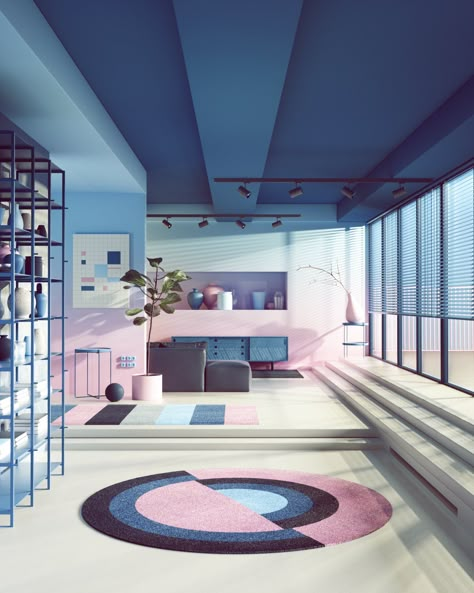 Milano Interior Design, Peter Tarka, Vaporwave Room, Instagram Gradient, Architecture Apartment, Abstract Interior, Deco Pastel, Memphis Milano, Memphis Design