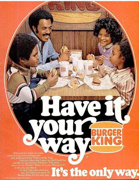 I can't quite pinpoint the demographic Burger King wanted to target in 1975. Talk about a lasting slogan, though! 2000s Advertisements, 2000s Food, American Advertising, Burger Specials, Retro Magazine, Advertising Slogans, Architecture Restaurant, Post Insta, Design Café