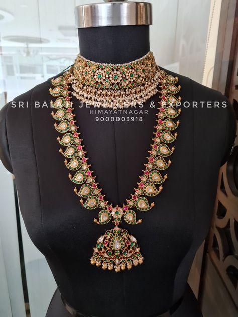 Kundan Mango Haram Designs, Mango Mala Jewellery Gold, Long Neckless, Mango Mala Jewellery, Hyderabadi Jewellery, Kemp Jewellery, Frozen Jewelry, Mango Haram, Mango Mala