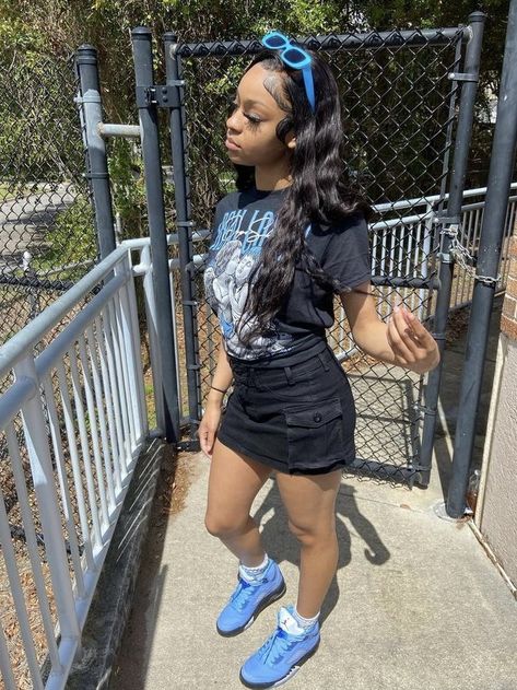 Baddie Skirt Outfits For School, Outfit Ideas For School Black Women Summer, Unc 5 Outfit, Ptso Ideas Outfits Birthday, Teen Birthday Outfits, Blue Outfit Black Women, 13 Birthday Outfit Ideas, 13th Birthday Outfit Ideas, School Birthday Outfit