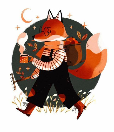 Fox Walking, Fall Drawings, Creation Art, Autumn Illustration, Fox Illustration, Bohol, Fox Art, Autumn Art, Children's Book Illustration