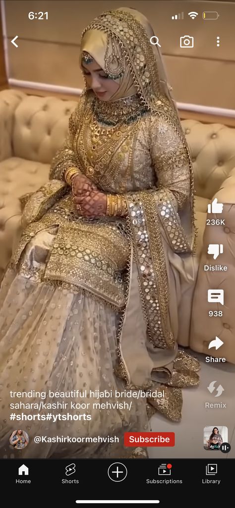 Nikah Outfit Muslim Pakistani Bridal, Desi Hijabi Bride, Hijabi Desi Bride, Hijabi Bride Pakistani, Muslim Brides Indian, Bride In Hijab, Modest Lookbook, Garara Dress, Wedding Hijab Styles