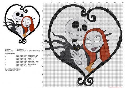 Halloween cross stitch pattern Jack and Sally The Nightmare Before Christmas 98x104 Perler Designs, Disney Cross Stitch Patterns, Halloween Cross Stitch Patterns, Halloween Cross Stitches, Disney Cross Stitch, C2c Crochet, Cross Stitch Patterns Christmas, Disney Stitch, Cross Stitch Patterns Free