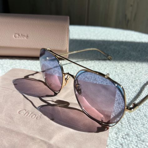 Chloe Geometric Sunglasses Gold Frame // Pink Lenses Gradient Lenses Adjustable Nose Pads Metal Made In Italy 56mm Lens Width 20mm Bridge Width 145mm Temple Length Includes Chloe Case & Microfiber Towel. Brand New In Case. Pink Lenses, Geometric Sunglasses, Chloe Sunglasses, Frame Pink, Oversized Round Sunglasses, Oversized Glasses, Black Cat Eye Sunglasses, Round Frame Sunglasses, Eye Glasses Frames