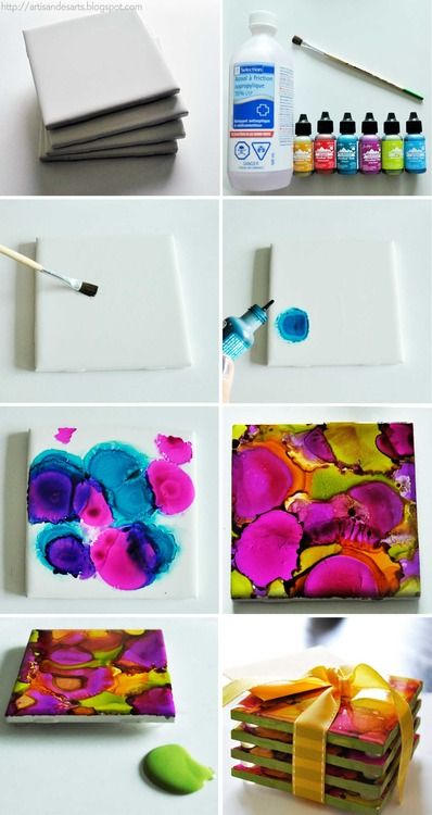 Rubbing alcohol and ink. Diy Alcohol, Kerajinan Diy, Alcohol Ink Crafts, Folding Origami, Diy Bricolage, Diy Coasters, Crafts To Make And Sell, Crafty Craft, Crafty Diy