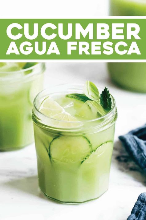 Cucumber Agua Fresca = cucumber, lime, mint, lemongrass, sugar, and honey. The perfect tart + fresh drink for spring or summer! Agua Fresca Cucumber, Cucumber Agua Fresca, Lemon Water Health Benefits, Lemongrass Paste, Agua Fresca Recipe, Lemon Juice Benefits, Pinch Of Yum, Hot Lemon Water, Small Cucumber