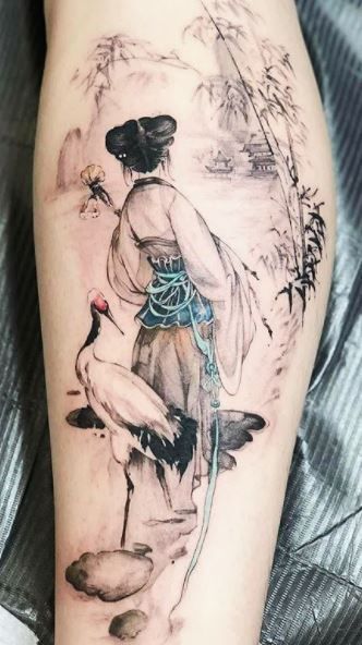 Chinese Painting Tattoo Arm, Chinese Blossom Tree Tattoo, Ancient Chinese Tattoo, Asian Realism Tattoo, Chinese Female Warrior Tattoo, East Asian Tattoos, Ancient China Tattoo, Chinese Painting Style Tattoo, Traditional Chinese Tattoo Men