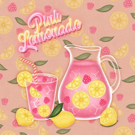 Lemonade Painting, Pink Lemonade Drawing, Pink Lemonade Background, Lemonade Art, Lemonade Illustration, Cherry Lemonade, Birthday Stuff, Pink Lemonade, Lemonade