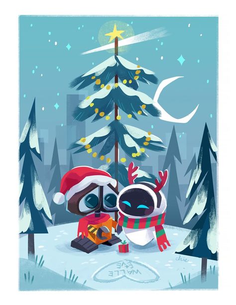 Walle Y Eva, Wall E Eve, Images Disney, Cute Disney Drawings, Disney Wall, Wall E, Disney Holiday, Cute Disney Wallpaper, Christmas Drawing