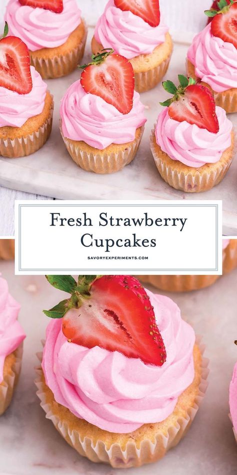 With real strawberries mixed into the batter, these EASY Lemon Strawberry Cupcakes are the ultimate summer dessert recipe! Lemon Strawberry Cupcakes, Strawberry Cupcakes From Scratch, Strawberry Cupcake Recipe, Strawberry Cupcakes Recipe, Summertime Desserts, Strawberry Cupcake Recipes, Strawberry Things, Strawberry Cupcake, Easy Frosting