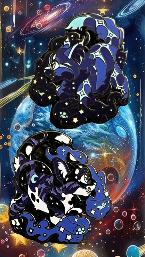 Blue Astral Tabby and Purple Stellar Calico Fursona Pins Calico Fursona, Enamel Pins, Purple, Pins, Blue