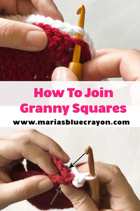 Learn how to crochet granny square together easily with this photo and video tutorial. Join Granny Squares, Joining Crochet Squares, Joining Granny Squares, Sunburst Granny Square, Blue Crayon, Crochet Geek, Crochet Blocks, Crochet Simple, Granny Squares Pattern