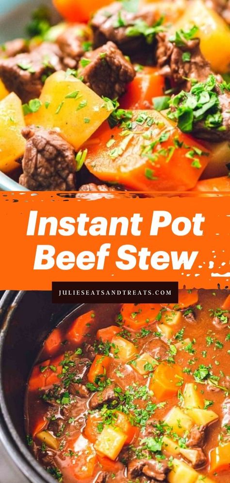 This homemade beef stew is another reason to love the Instant Pot! In just 30 minutes, you can have tender stew meat and vegetables as a hearty, flavorful family dinner idea for tonight. Get pressure cooker ready and try this quick and easy weeknight dinner recipe! Instant Pot Beef Stew Recipe, Instant Pot Stew, Instant Pot Beef Stew, Pot Beef Stew, Potted Beef, Beef Stew Meat, Stew Meat, Beef Stew Recipe, Homemade Beef