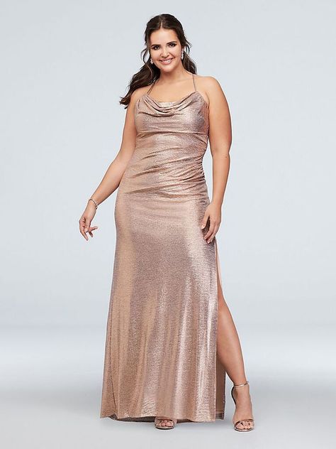 16 Rose Gold Bridesmaid Dresses for Any Wedding | TheKnot.com Cowl Neck Wedding Dress, Gatsby Dresses, Amber Wedding, Birthday 15, Rose Gold Bridesmaid Dress, Egyptian Wedding, Gold Formal Dress, Wedding Dress Plus Size, Rose Gold Bridesmaid