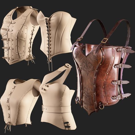 Womens Leather Armour, Leather Corset Armor, Leather Harness Women, Medieval Woman, Leather Tooling Patterns, Coordinating Outfits, Leather Armor, 3d Fashion, Gothic Clothes