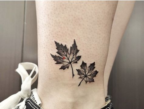 Autumn Leaves Tattoo Design, Maple Leaf Tattoo Black And White, Maple Tattoo Leaf, Fall Leaves Tattoo Black, Simple Fall Tattoos, Autumn Leaves Tattoo Black, Small Autumn Tattoo, Fall Tattoo Sleeve, Fall Themed Tattoos