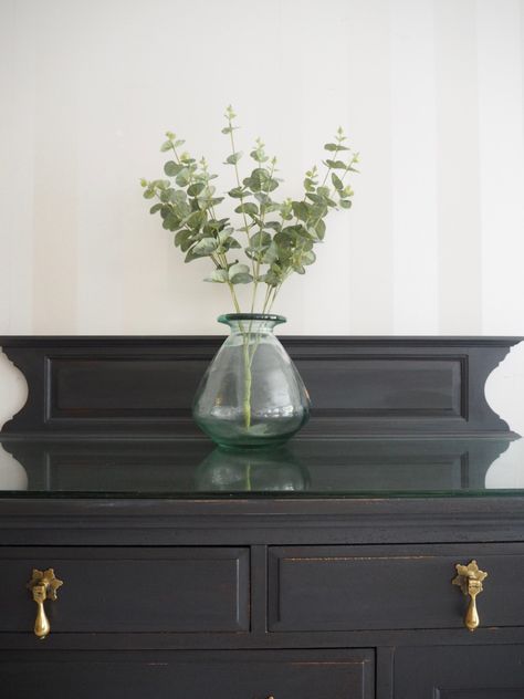 How I used Fusion Mineral paint to transform this piece! Grey Painted Dresser, French Buffet, Painted Dressers, Buffet Makeover, Sugar Soap, Fusion Mineral Paint, Flat Brush, Walnut Stain, Mineral Paint