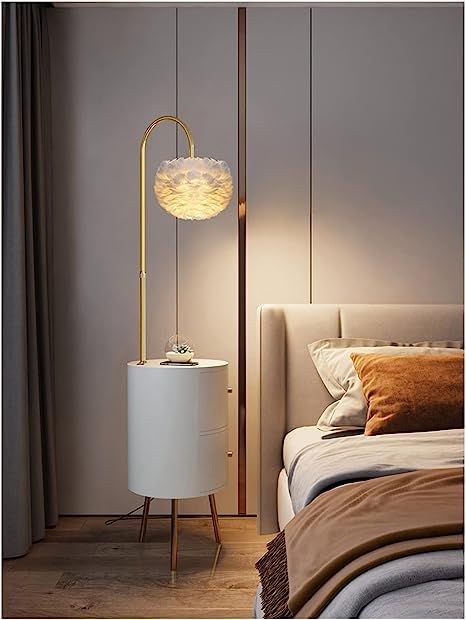 Night Stand Smart Bedside Table Simple Luxury Charging Small Narrow Bedroom Round Sideboard End Table Side Table (Color : Brass) Bed Without Side Tables, Brass Bedside Table, Round Bed Side Table, Small Bedside Tables, Small Bed Side Table Ideas, Bedroom Side Table, Round Bedside Table, Bedside Tables Ideas, Small Side Table Bedroom