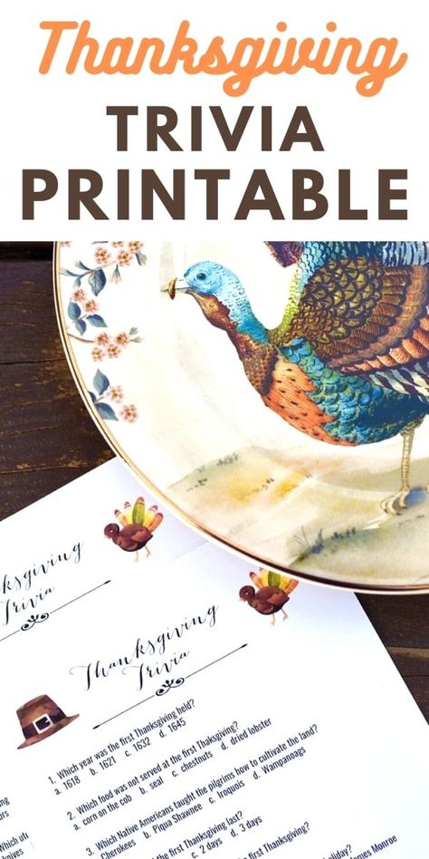 Print this FREE Thanksgiving trivia printable game to see how much you know about this famous holiday! Play with kids and adults during Thanksgiving dinner for a fun holiday activity. Thanksgiving Trivia With Answers For Kids, Thanksgiving Trivia Printable Free, Thanksgiving Activity For Adults, Thanksgiving Trivia Game Free Printable, Thanksgiving Trivia Printable, Thanksgiving Trivia Game, Thanksgiving Games Printable, Free Thanksgiving Printables For Kids, Thanksgiving Trivia With Answers