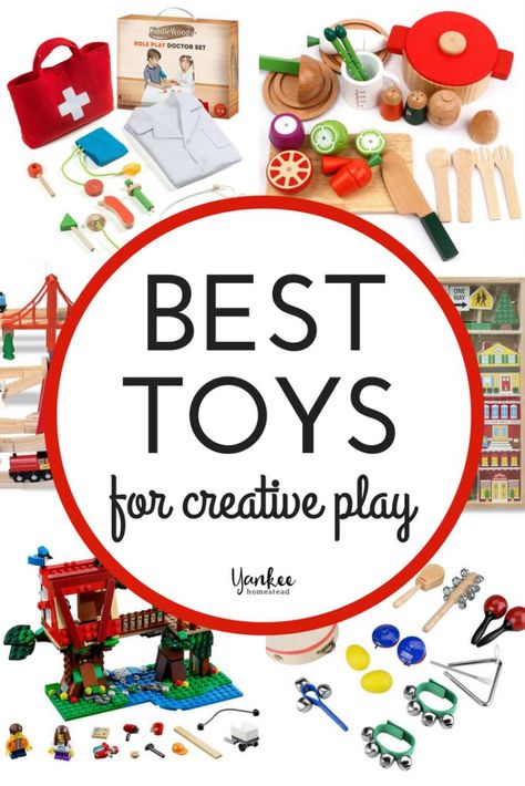 Need a little help choosing the best toys for creative play? Your kids will love these sturdy toys that foster imaginative and open-ended play. | Best Toys for Creative Play | Yankee Homestead Imagination Toys, Trendy Toys, Daycare Ideas, Open Ended Toys, Open Ended Play, Pretend Play Toys, Creative Games, Best Kids Toys, Best Toys