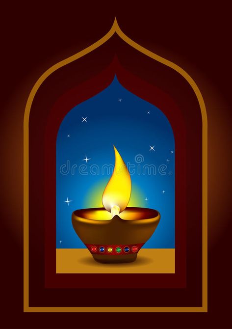 Illustration about Diwali Diya - Oil lamp for deepawali celebration - Vector illustration. Illustration of orange, diwali, concept - 16532670 Diwali Art Painting, Diwali Drawing Painting Ideas, Diwali Board, Diya Drawing, Arch Illustration, Illustration Window, Diwali Painting, Window Arch, Easy Scenery