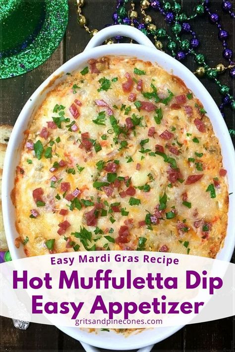 Muffuletta Dip, Mardi Gras Appetizers, Mardi Gras Party Food, Mardi Gras Recipes, Super Bowl Food Easy, Madi Gras, Mardi Gras Food, Superbowl Appetizers, Pickled Carrots