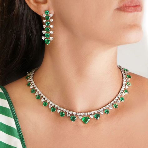 Exquisite elegance: This stunning fine jewelry set features certified heart-shaped emeralds and diamonds, a stunning necklace with matching earrings. The perfect high jewelry blend of sophistication and charm. 💚 #Hautejewelry #Finejewelry #heartshape #EmeraldElegance #emeraldwithdiamond #statementjewelry #Luxurygift #gems #emeraldnecklace #emeraldearring #necklace #earring #TimelessBeauty#Luxuryjewelryset #finejewelryset #luxuryjewelry #benjaminfinejewelry Product Reference :NE-24005, EE-... Emerald Jewelry Necklace, Delicate Diamond Necklace, Emerald Jewellery, Beautiful Jewelry Diamonds, Haute Jewelry, Delicate Necklaces, Gold Bridal Jewellery Sets, Antique Bridal Jewelry, Jewelry Diamonds