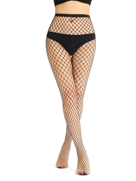 Black    Nylon Plain Tights Embellished High Stretch  Women Intimates Fish Net Tights Outfit, Stockings And Skirt, Fishnet Pants, Fish Net Tights, Black Fishnet Tights, Red Fishnets, Fishnet Socks, Black Fishnets, Stocking Tights