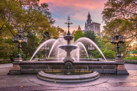 New York, USA at City Hall Park Fountain by SeanPavonePhoto. New York, USA at City Hall Park Fountain in the morning time. #Sponsored #City, #Hall, #York, #USA Fountain Reference, Park Fountain, Fountain Park, Fountain City, Gratitude Diary, Vis Dev, Morning Time, Water Fountains, Night Aesthetic