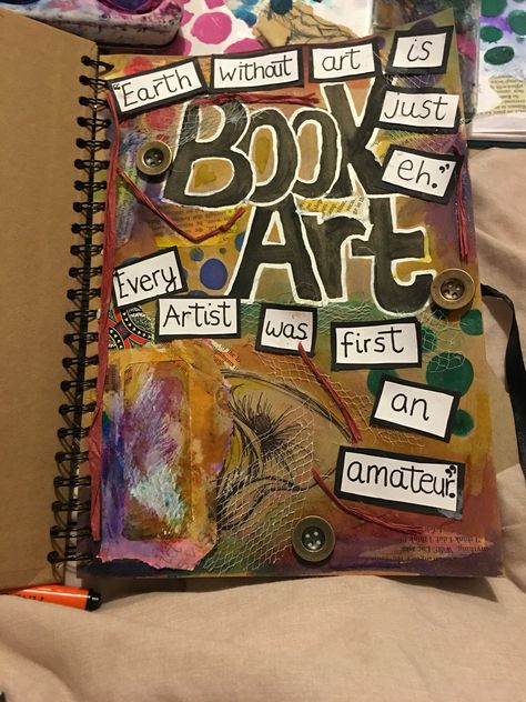 Mixed media Book art title page #gcse #gcseart #bookart Gcse Art Cover Page, Gcse Art Sketchbook Front Cover, Art Title Page Ideas, Art Title Page, Book Cover Art Diy, Process Book, Art Unit, Photography Sketchbook, Textiles Sketchbook