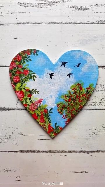 Heart Shape Canvas Painting, Heart Shaped Painting, Heart Shaped Canvas Painting Ideas, Heart Shaped Canvas, Heart Canvas, Acrylic Gouache, Small Heart, Daily Art, Blue Aesthetic