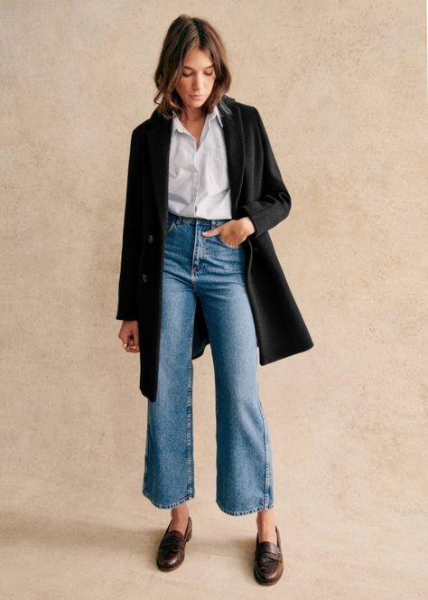 Johnson Coat - Camel - Virgin wool - Sézane Style Parisienne, Look Jean, Paris Mode, Mode Inspo, Black Blazer, Mode Inspiration, Cropped Denim, Work Fashion, Parisian Style