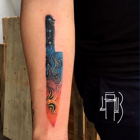 Alexey____🖌 (@leshalauz) on Instagram: «🔪DAMASCUS KNIFE🔥 done at @bubblegumtattooworkshop  #lau3 #lauz #leshalauz #imagedamage #hk…» Cooking Tattoo, Culinary Tattoos, Chef Tattoo, Food Tattoos, Knife Tattoo, Fish Tattoo, Japanese Tattoo Designs, Tattoo Meaning, Get A Tattoo