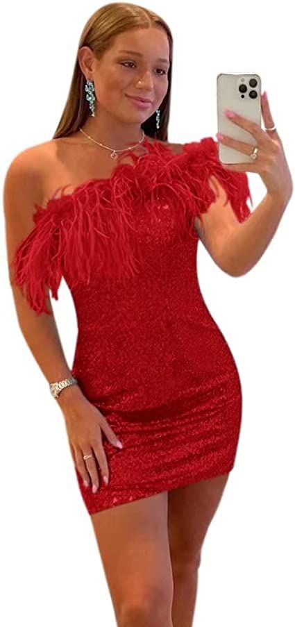 slim fit design, sexy cut out, one shoulder, sleeveless, bodycon stretchy fabric easy dress up and down. Gowns For Party, One Shoulder Homecoming Dress, Valentine's Day Dress, Homecoming Dresses For Teens, Prom Dresses Cocktail, Sequin Homecoming Dress, Lace Prom Dresses, Valentines Day Dresses, Short Homecoming Dresses